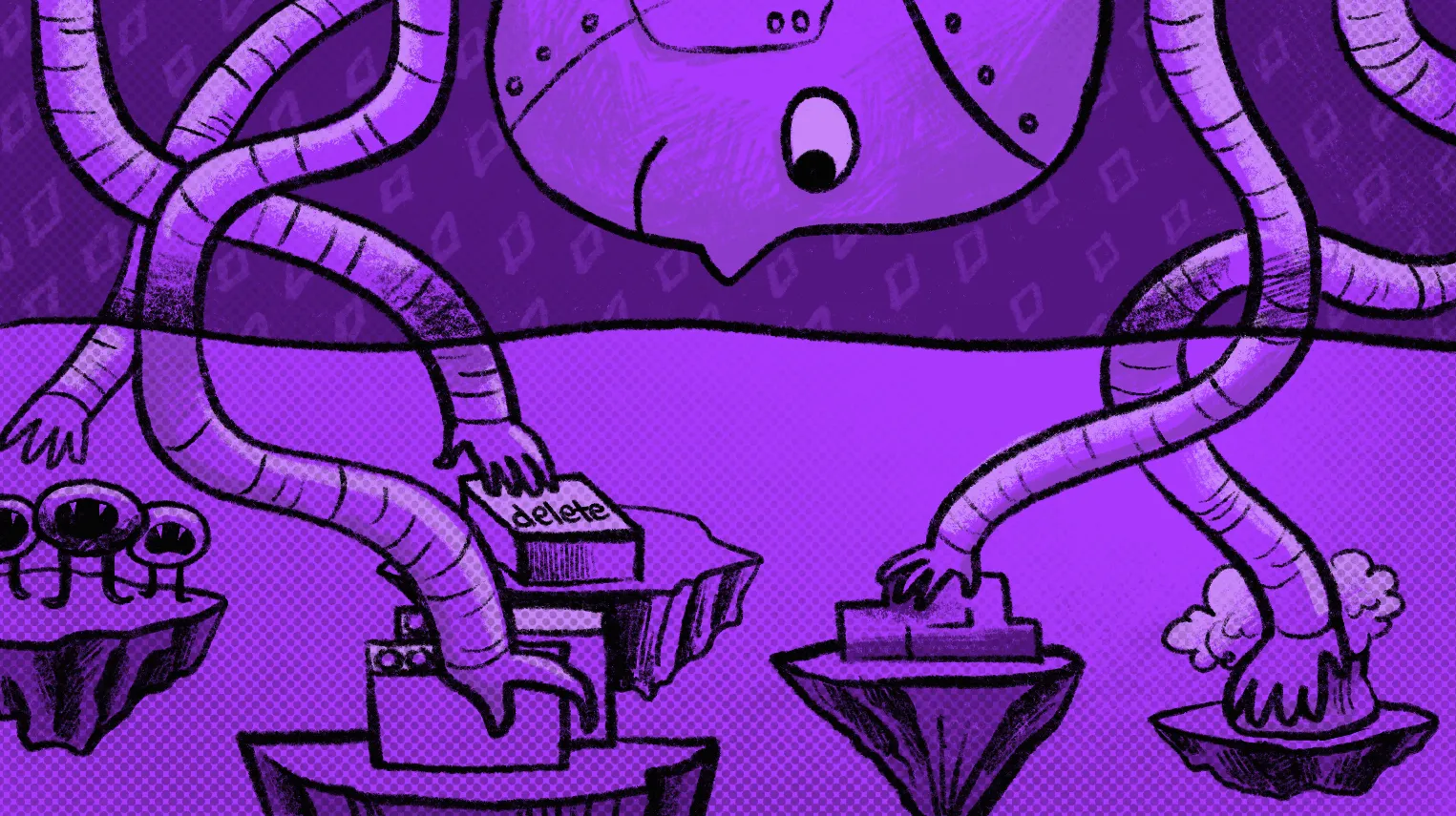 An illustration of a robot reaching its arms into a separate sealed box to work.