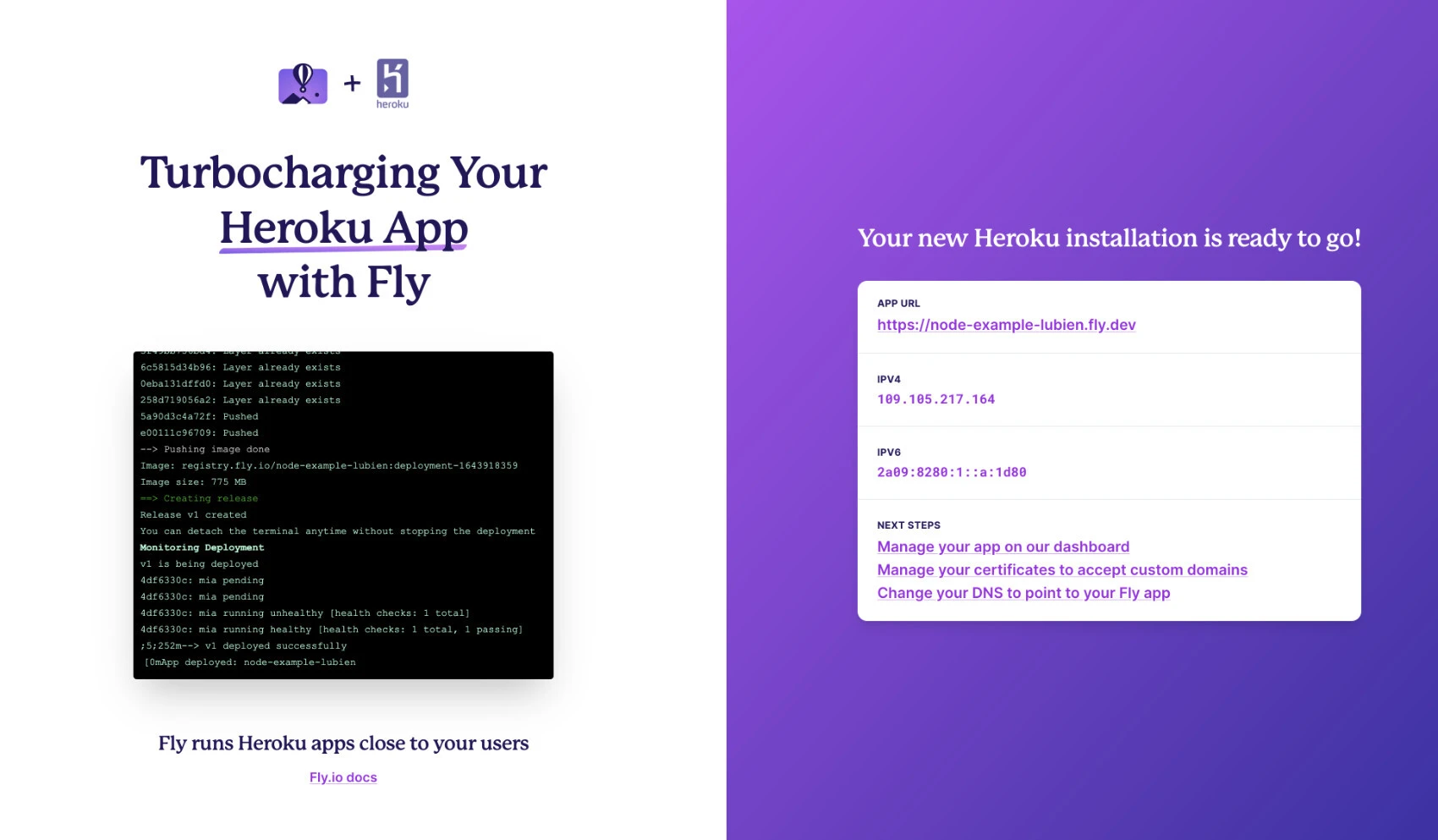 New Turboku UI finishing screenshot with embedded terminal output on the left and app connection info on the right.