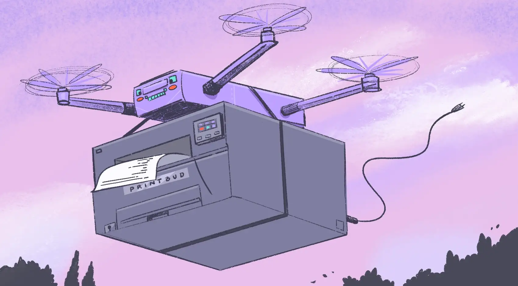 A drone delivering a printer