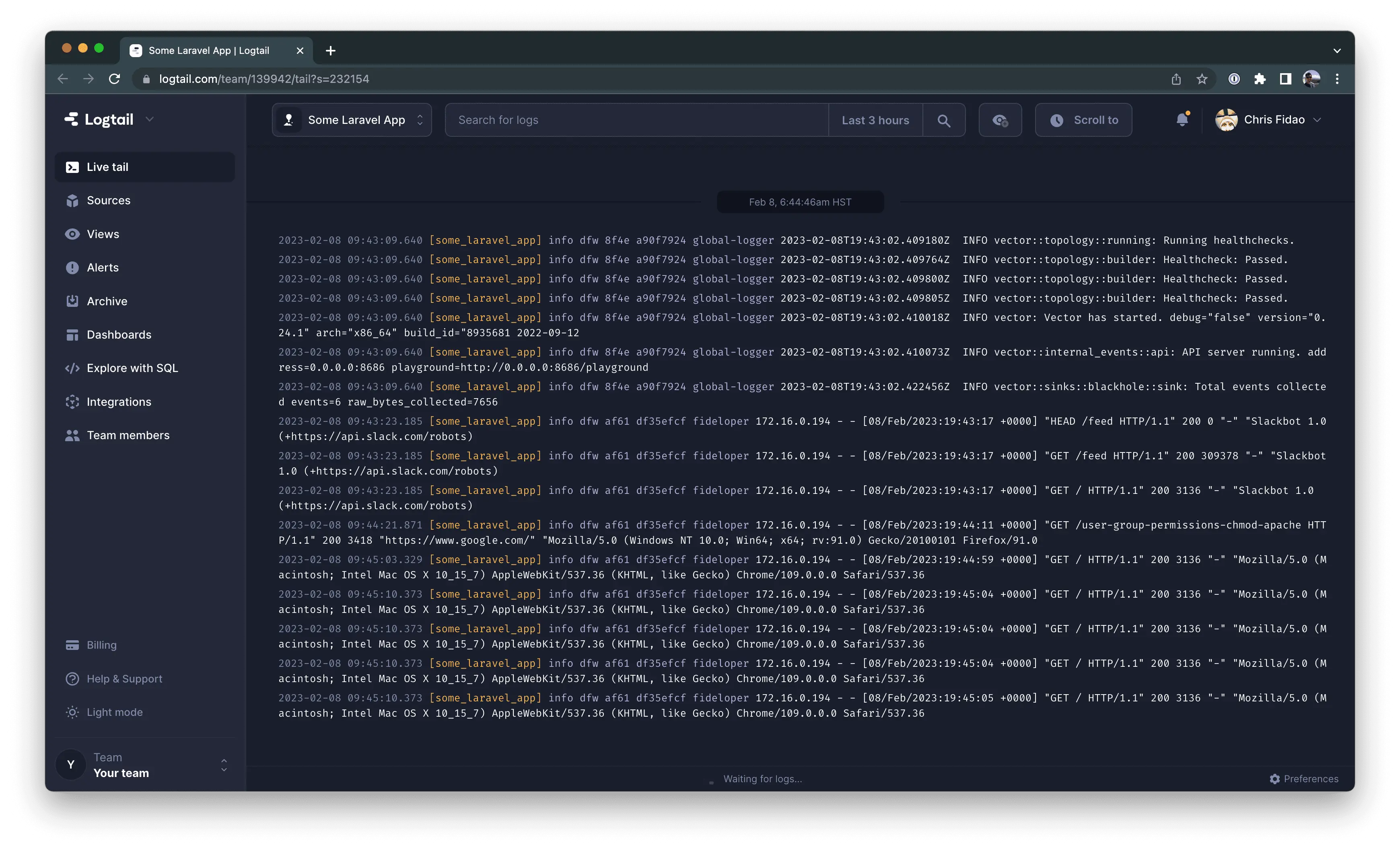 logtail logs from fly.io