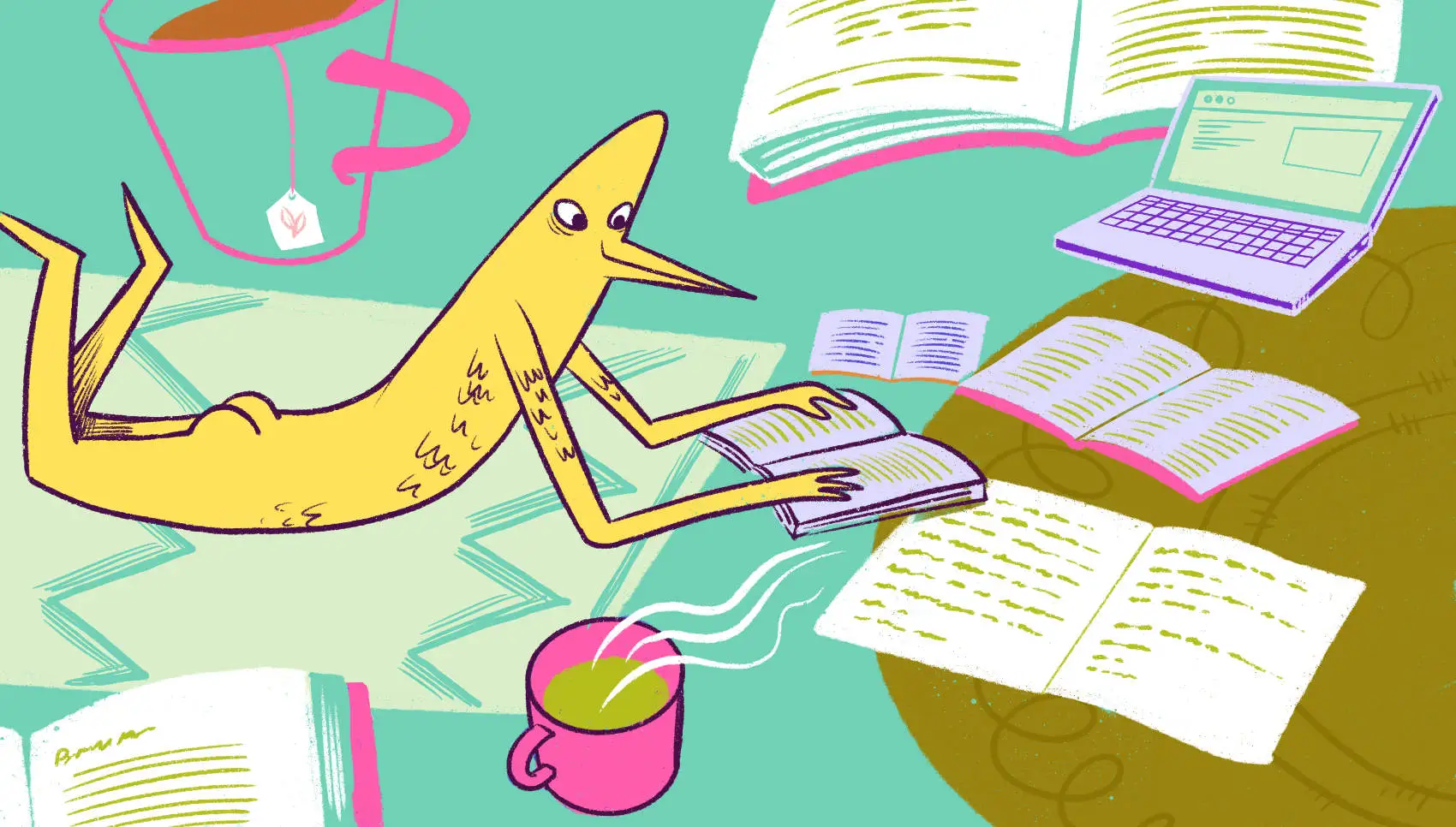 Yellow bird reading up on some helpful tips.