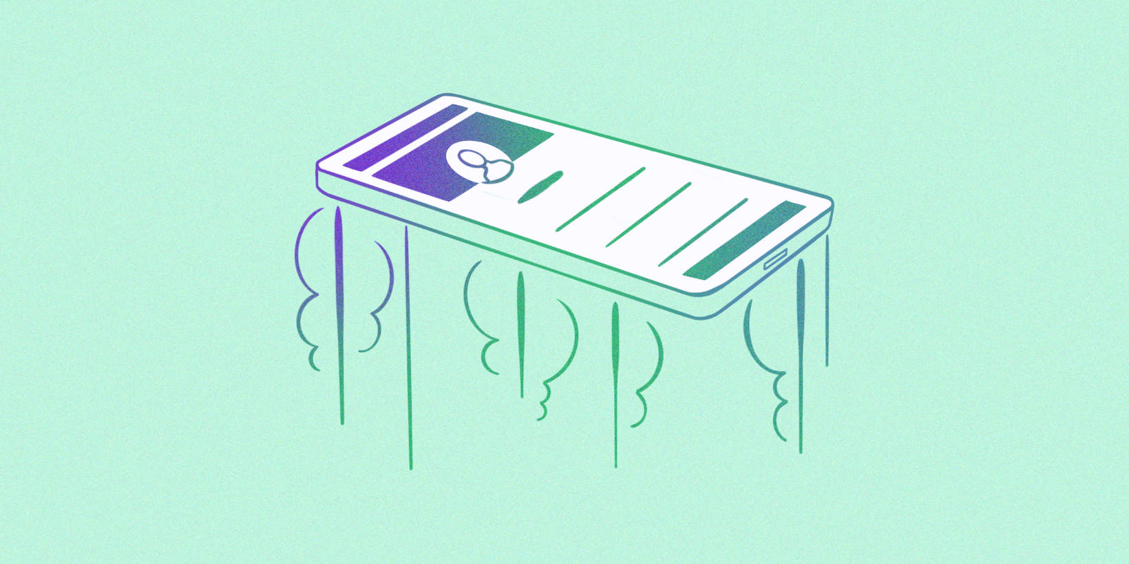 A smartphone flying through the air with an app on its screen