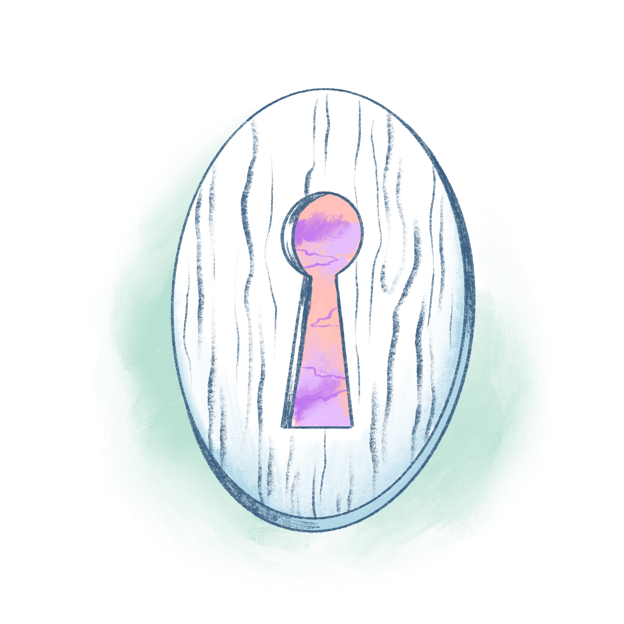 Illustration by Annie Ruygt of a key hole revealing a pink sky