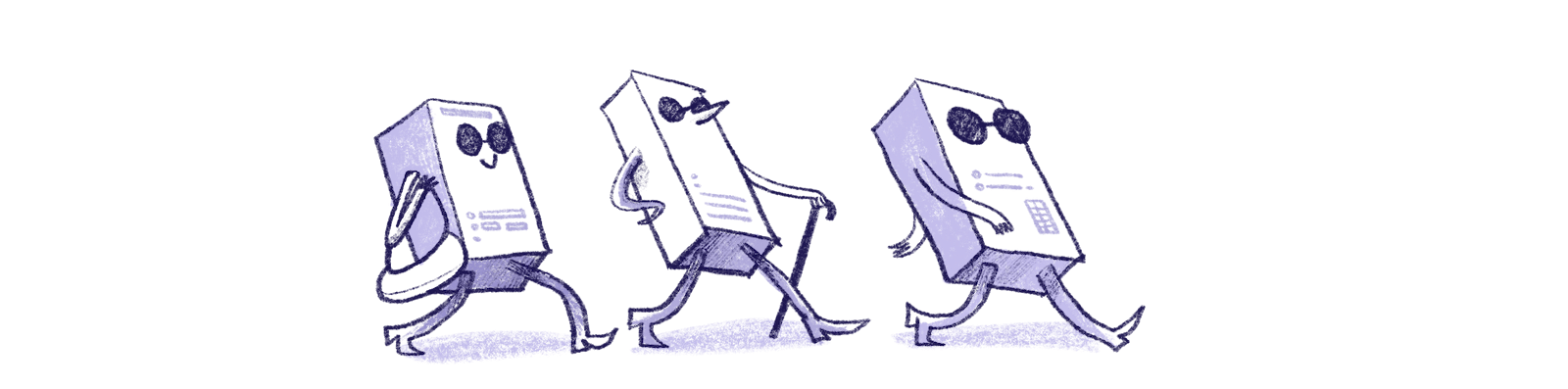 Illustration by Annie Ruygt of some Machines strutting along